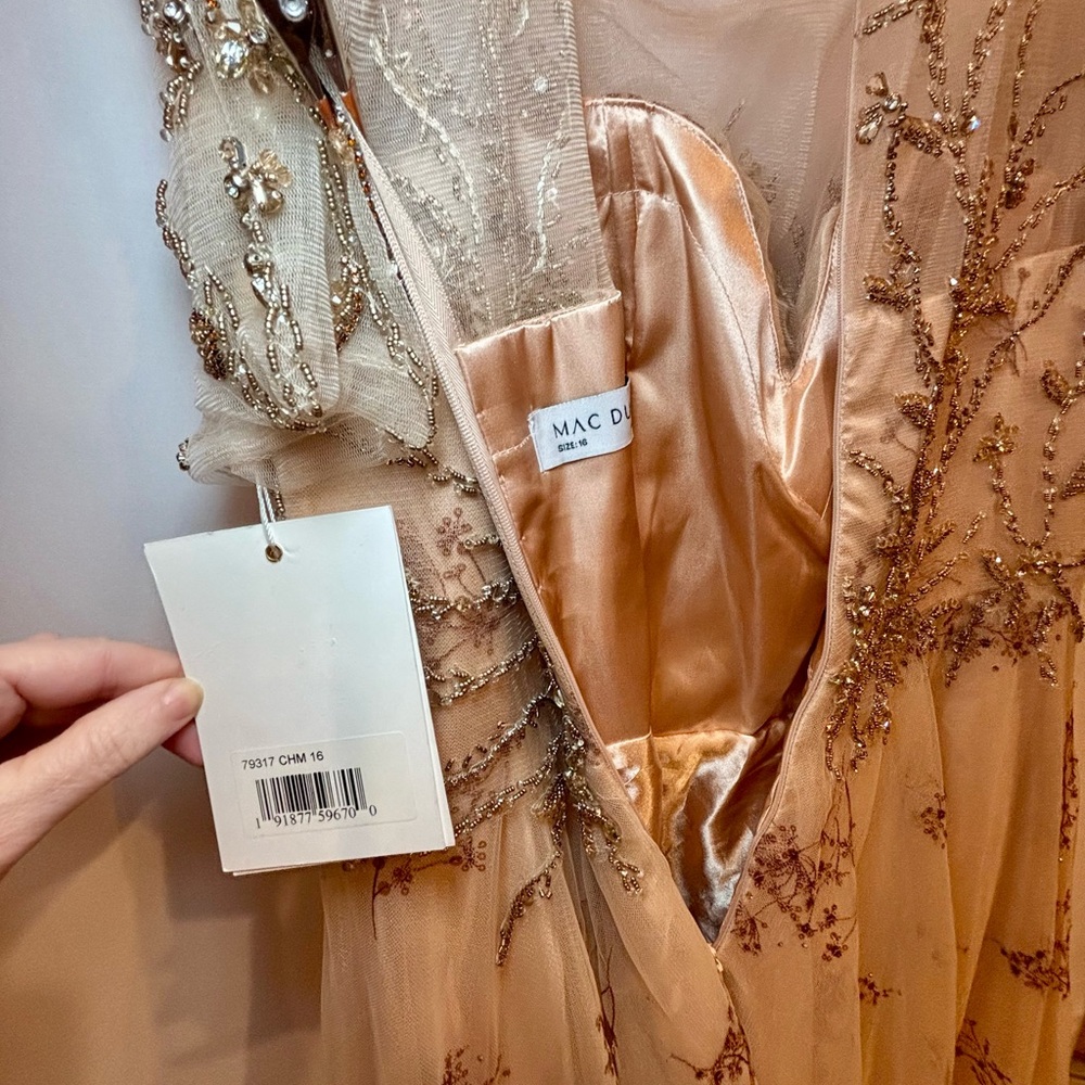 NWT MAC DUGGAL SZ 16 CHAMPAGNE/PINK Embellished Illusion Enchanting Gown #79317 - Picture 6 of 13